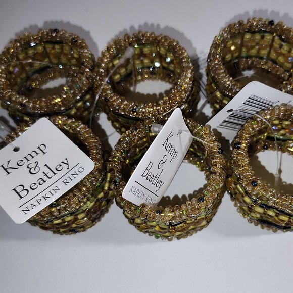 KEMP & BEATLEY 6 EARTH TONE BEADED NAPKIN RINGS MADE IN INDIA BEADS N BEADS - Picture 4 of 4